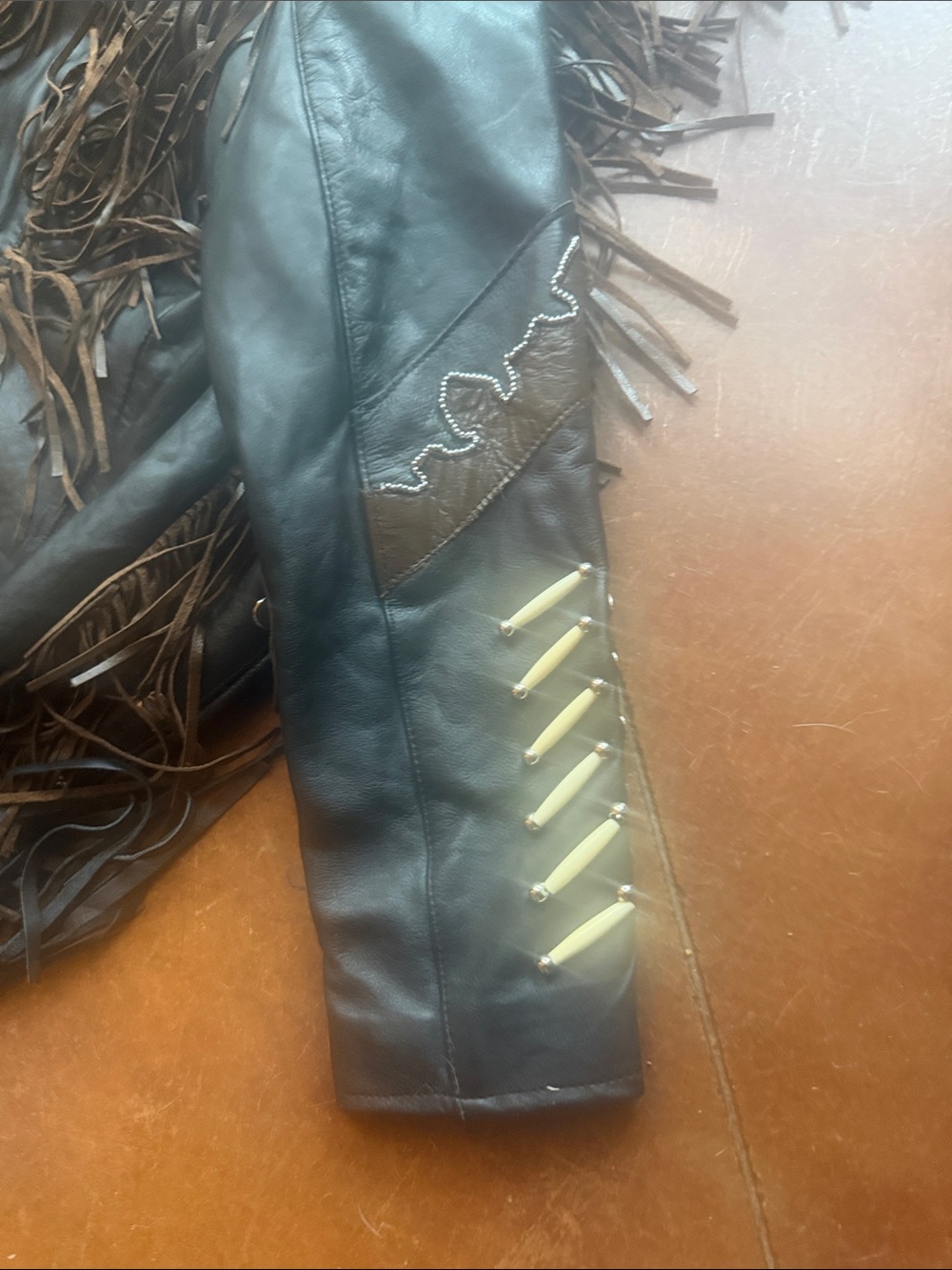 Vintage Women's Black Fringe Motorcycle Jacket - Picture 4 of 7